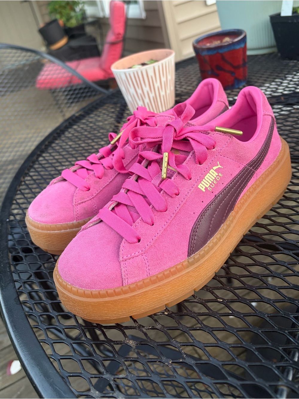Puma Pink Suede Platform Sneakers with Gum Sole
